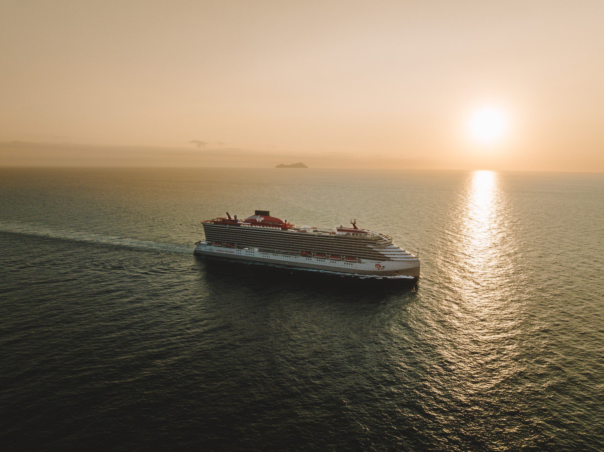 Virgin Voyages ship aerial view