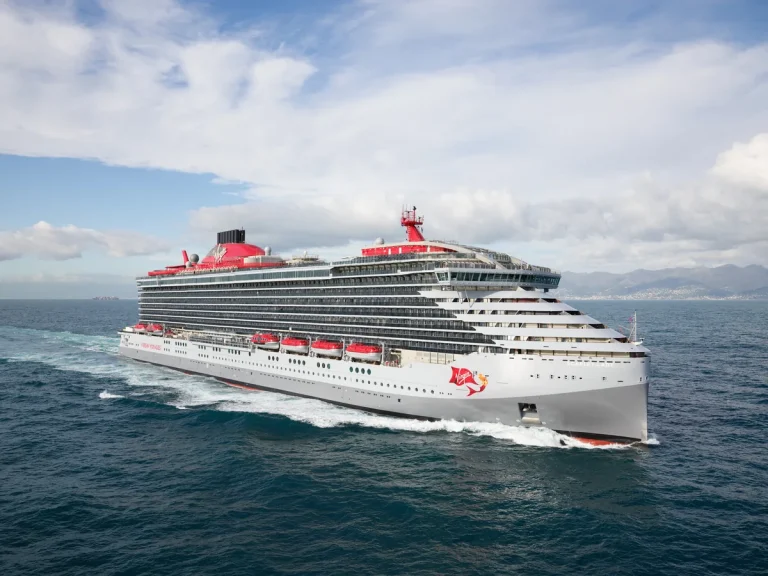Virgin Voyages Scarlet Lady at sea — an adults-only ship ideal for a romantic cruise